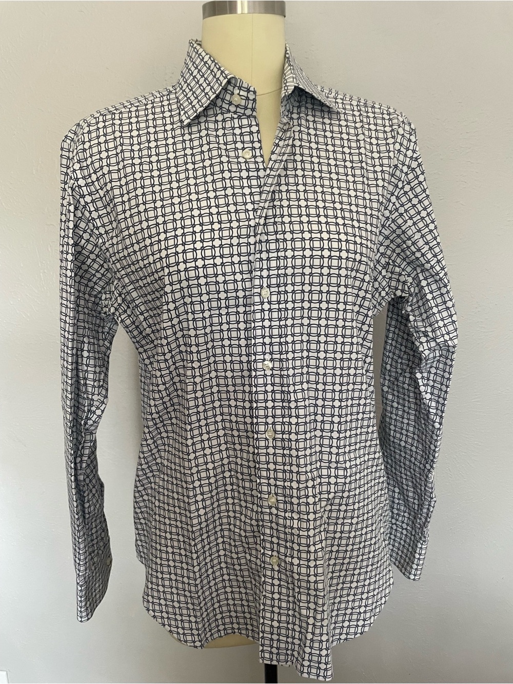 Etro Navy and White Geometric Dress Shirt